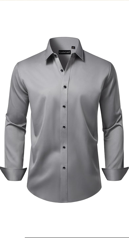 Men’s Formal Dress Shirt Long Sleeve Stretch Wrinkle-Free Business Wedding Button Down – 4B Collection